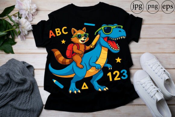 Back to School Dinosaur and Raccoon Graphics