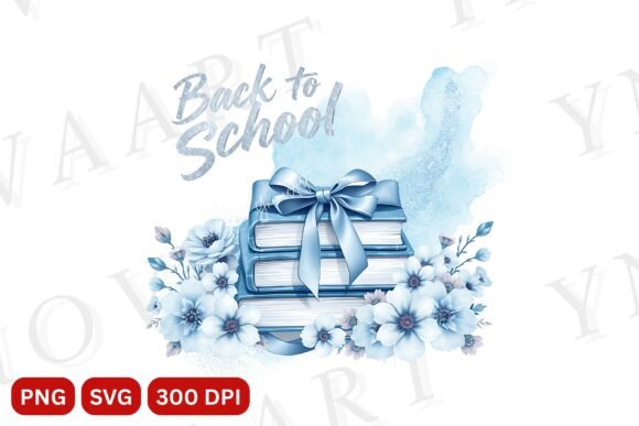 Back to School Floral Books PNG SVG for Graphics and Print Templates