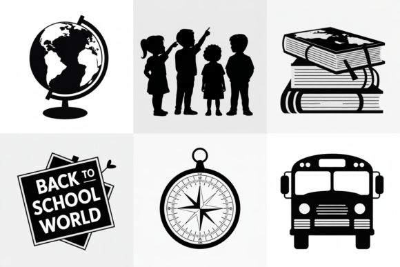 Back to School Icons Set Globe Books